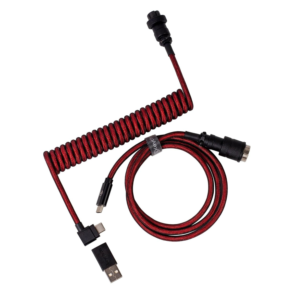 5-Pin GX16 Keychron Premium Coiled USB-C Angled Red Cable, Detachable Metal Connector, USB-A Adapter, Double-Sleeved