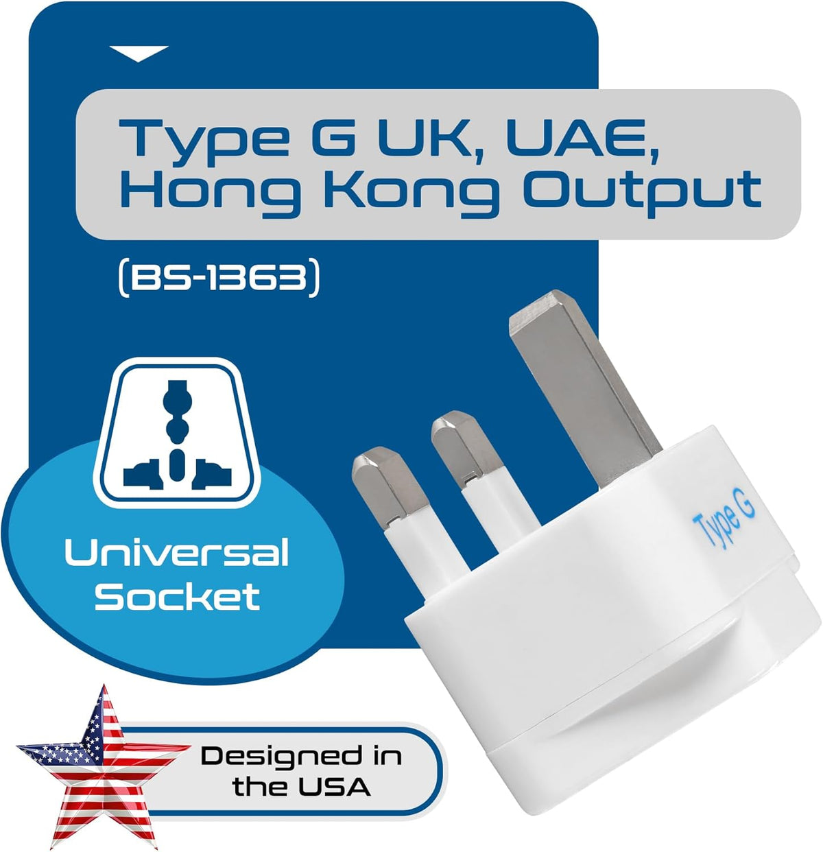 Ceptics UK, Hong Kong, Ireland, UAE Travel Plug Adapter (Type G) - 3 Pack [Grounded & Universal] (GP-7-3PK), White, Standard