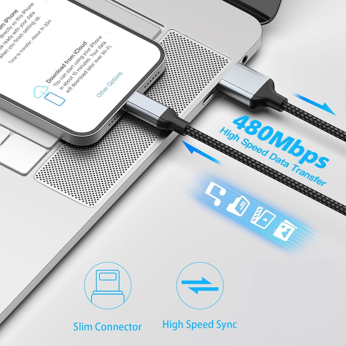 1.5 ft iPhone Charging Cable, 3 Pack [MFi Certified] USB to Lightning Braided Short Cord for Fast Charging Compatible