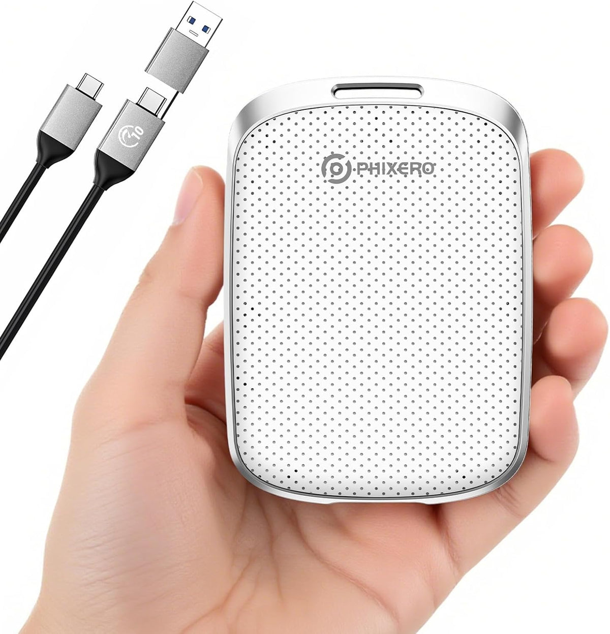 PHIXERO P5PLUS Portable SSD 256GB Up to 550MB/s, USB 3.2 Gen 2 External Solid State Drive，USB C to C&A for Smartphone，Tablet，PC，Labtop (White)
