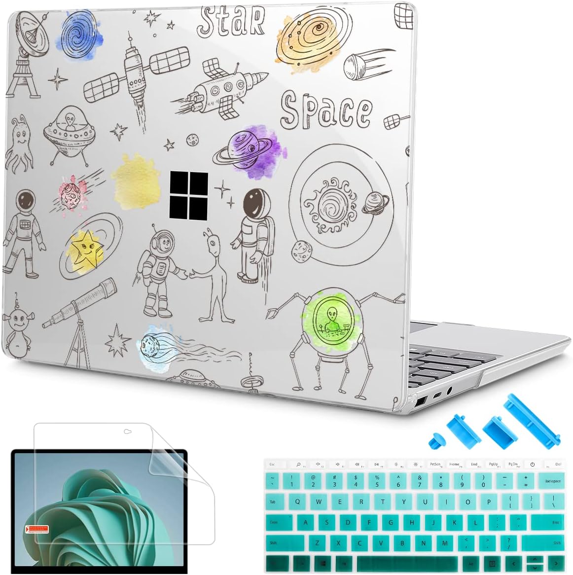 Tuiklol Case for 15 Inch Microsoft Surface Laptop 5/4/3 2022-2020, Model 1979/1953/1872/1873 Hard Shell Cover, Keyboard Cover+Screen Protector+Dust Plugs,Astronaut