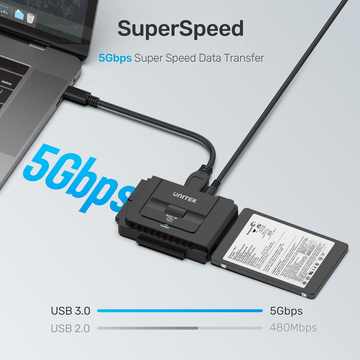 Unitek USB C to IDE and SATA Converter External Hard Drive Adapter Kit for Universal 2.5/3.5 HDD/SSD Hard Drive Disk, One Touch Backup Function, Included 12V/2A Power Adapter