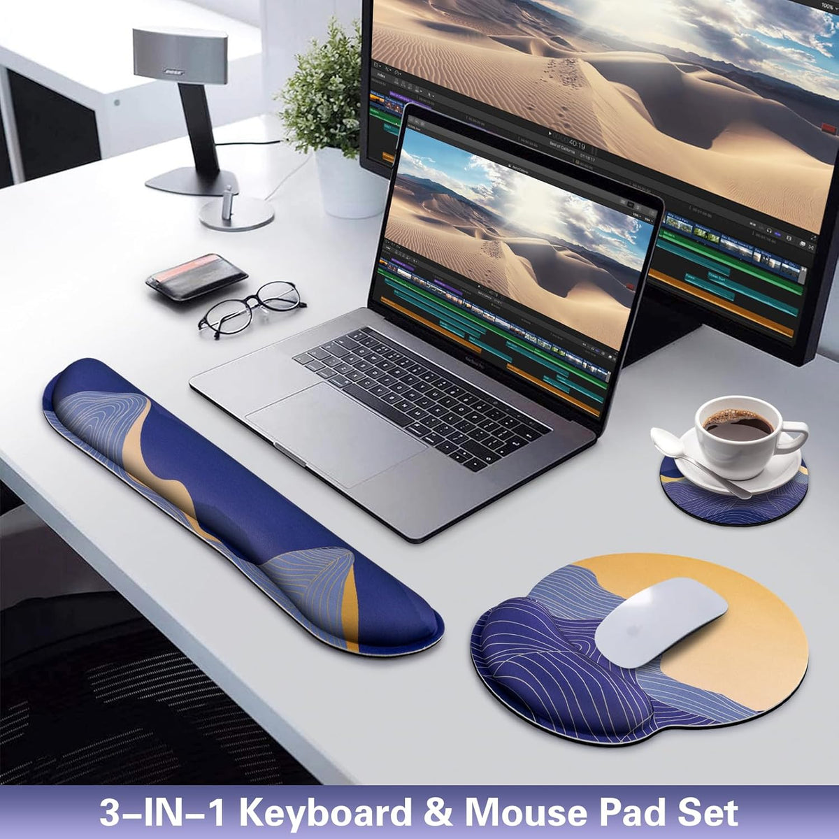 Ergonomic Keyboard Wrist Rest, Mouse Pad with Wrist Rest Anime, Cat Gaming Mousepad with Wrist Support, Memory Foam Wrist Rest Set for Computer Keyboard, Funny Cute Office Desk Accessories