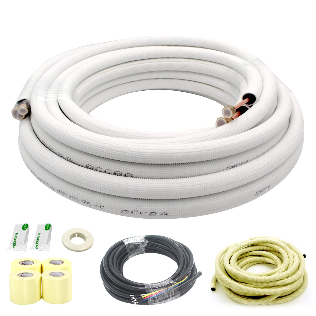 TADERUILY 33 Ft Mini Split Line Set,Air Conditioning Copper Tubing Pipe Extension,1/4 & 1/2 3/8 PE Thickened for AC and Heating