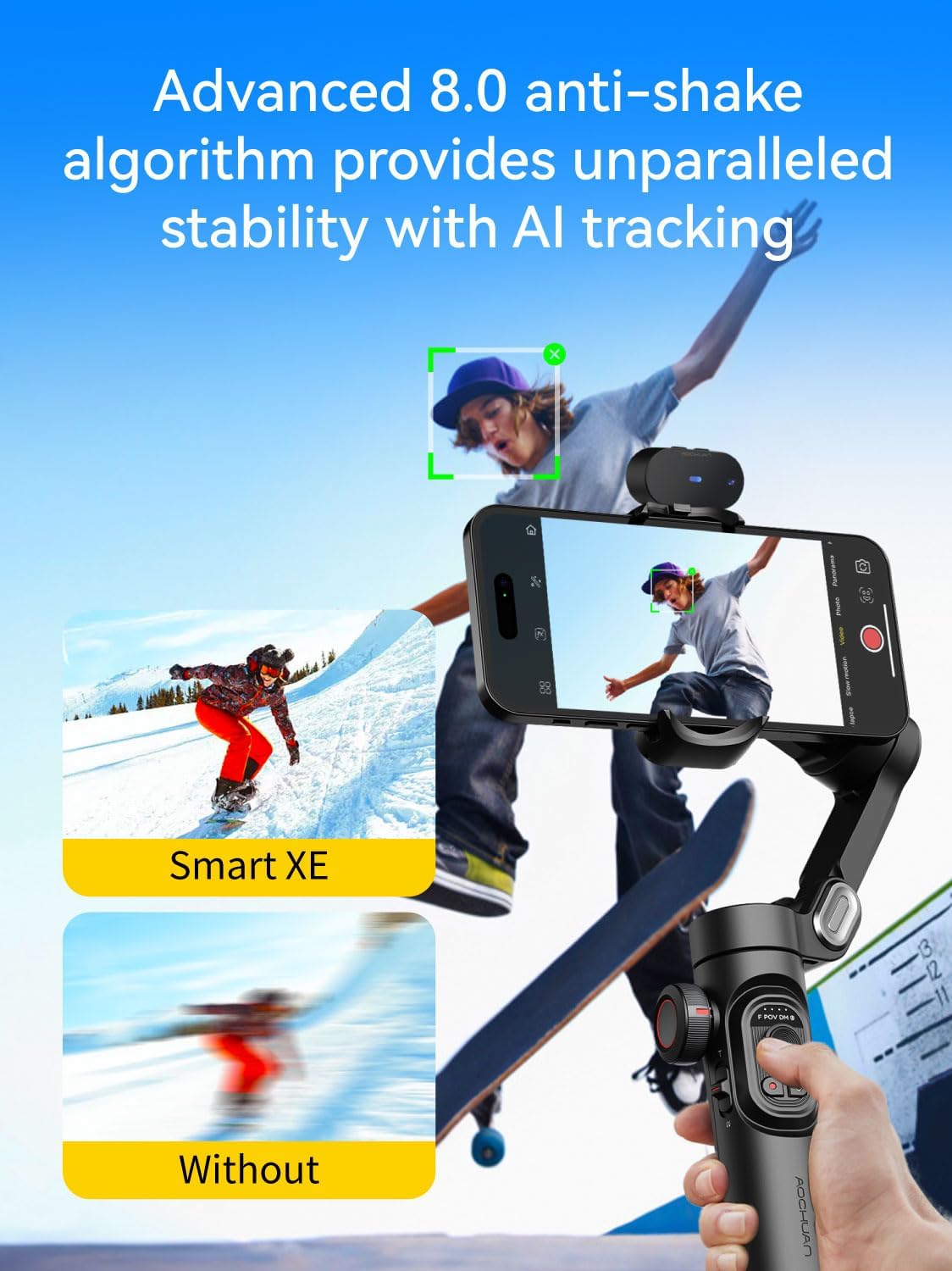 Gimbal Stabilizer for Smartphone with AI Tracking Sensor, Gimbal with Focus Wheel for Phone/Android, Phone Stabilizer with 7.0 Anti-Shake for Video Recording-Smart XE AI