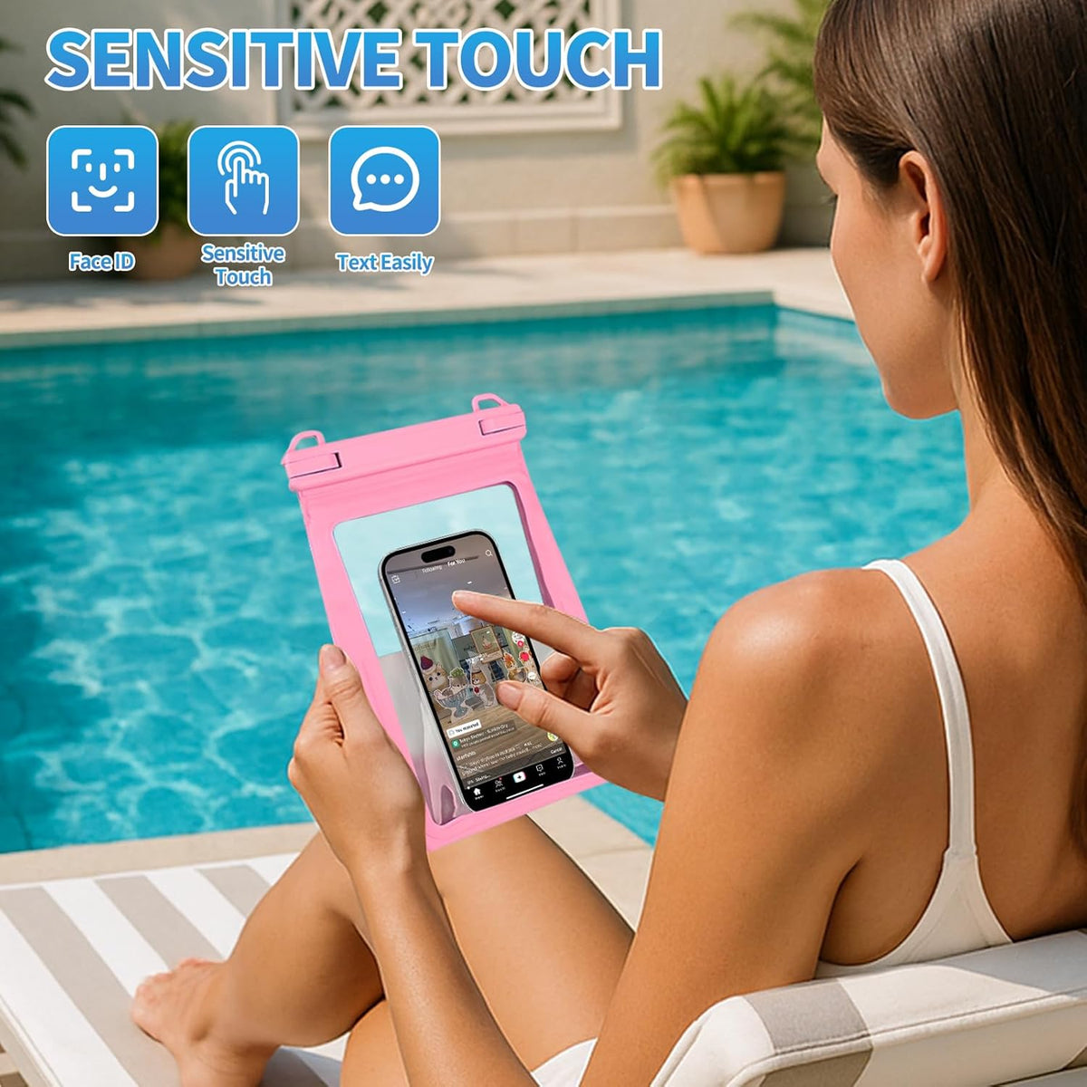 Large Waterproof Phone Pouch [with Sealing Strip], Cell Phone Dry Bag for iPhone 16 15 14 13 Pro Max Galaxy S25 S24 S23 All Devices, Floating Water Proof Bag for Beach Water Park Pink