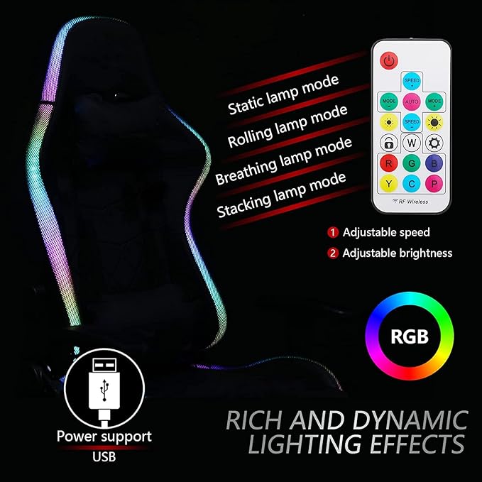 RGB Video Gaming Chairs with Speakers Ergonomic Pro Gaming Chair with Full Massage Lumbar Support and Retractible Footrest Adjustable Backrest Computer Chair High Back Recliner ChairPink