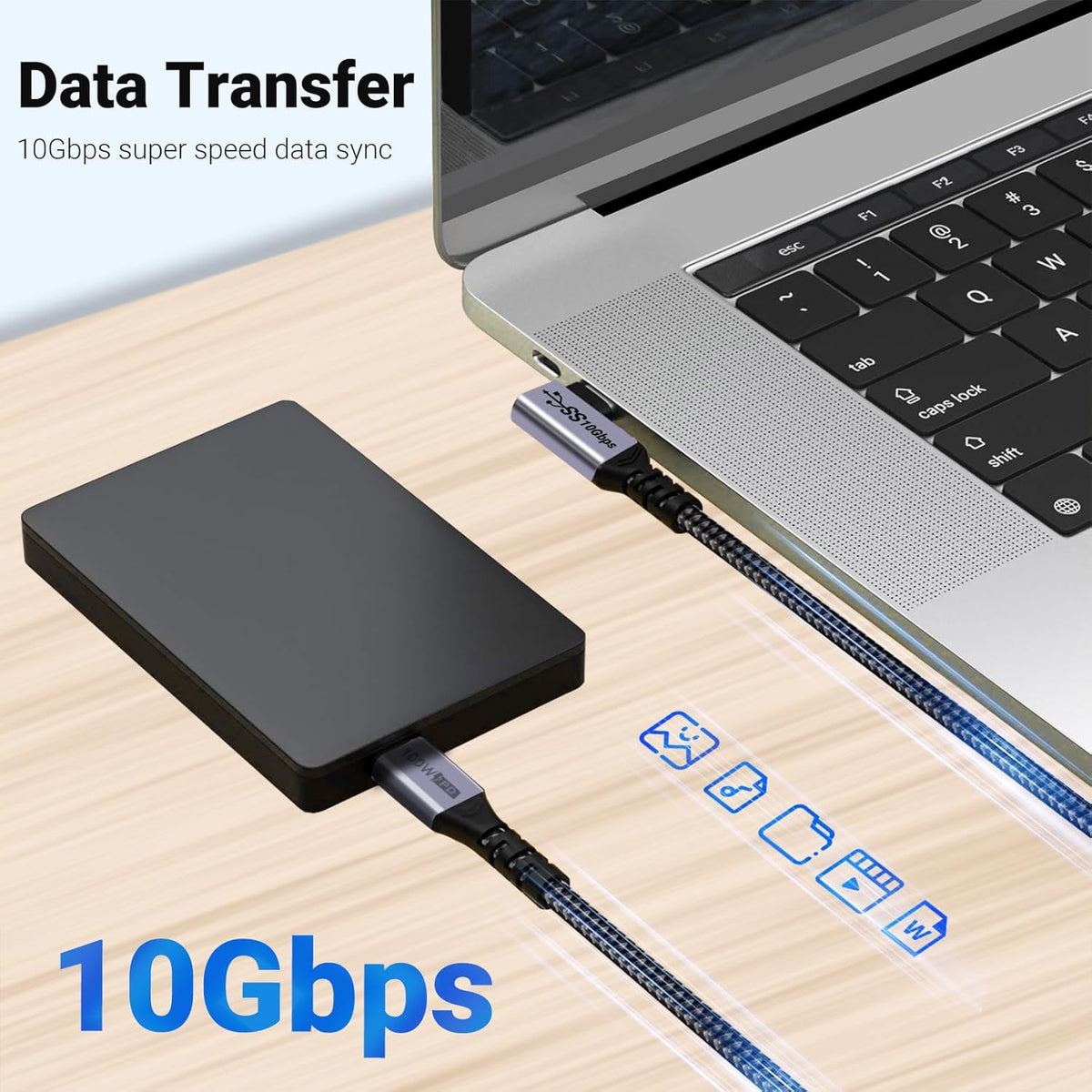 USB C 3.1 Data Cable 10FT 2 Packs, Right Angle 100W Gen 2 Fast Charging 10Gbps High Speed Transfer Cable, 4k 60hz Video Output PD Cord Compatible for Monitor Display, Thunderbolt 3, MacBook Pro
