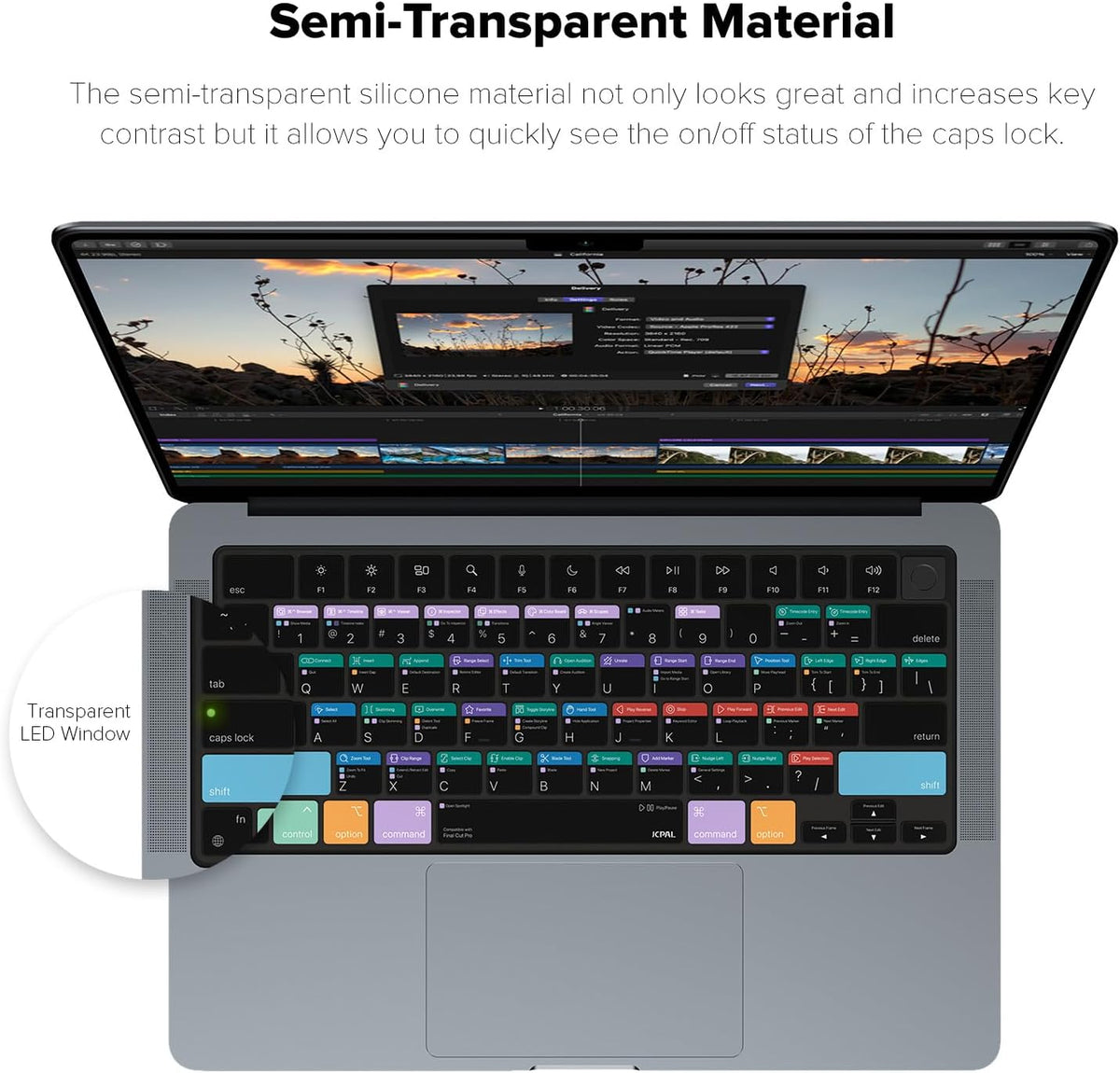 JCPal Final Cut Pro Shortcut Guide Keyboard Cover for Apple MacBook Pro 14 inch and MacBook Pro 16 inch (M1-M4 Models) and MacBook Air 13 inch and MacBook Air 15 inch (M2-M4 Models) (US-Layout)