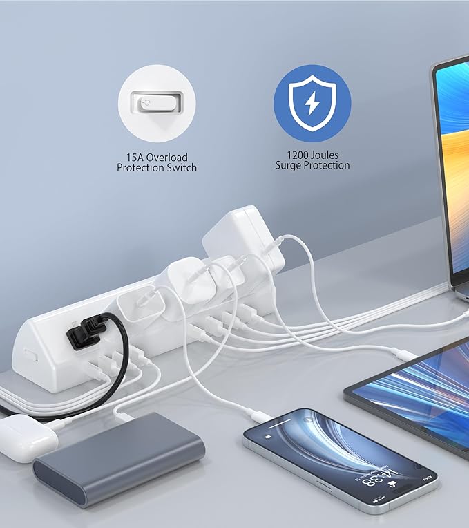 Jgstkcity Desk Clamp Power Strip USB C 45W,8 USB,20FT Cable,White
