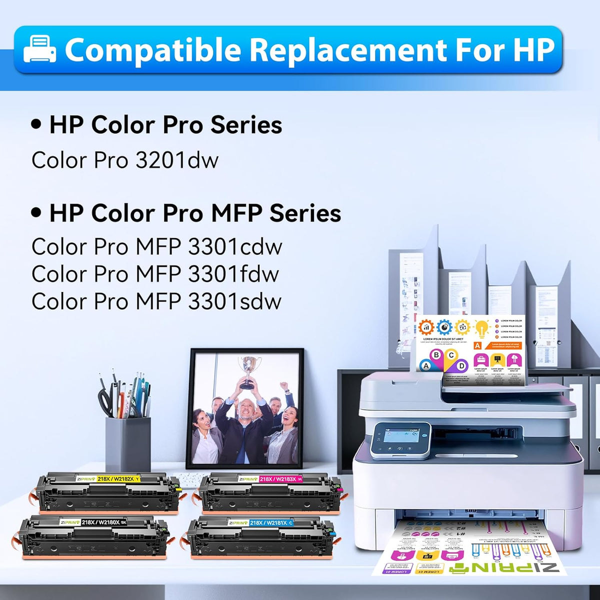 218X Toner Cartridges 4 Pack with Chip - 3301fdw Compatible Replacement for HP 218A 218X Color Laserjet Pro MFP 3301fdw 3301sdw 3201dw 3301cdw Printer High Yield W2180A (Black Yellow Magenta Cyan)