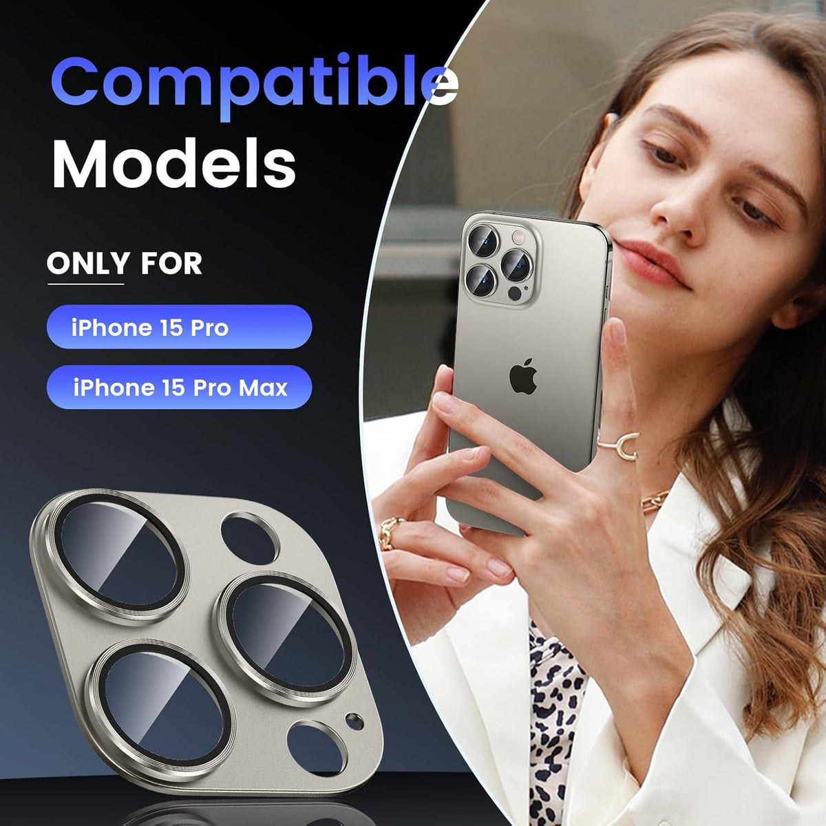 Tensea for iPhone 16 Pro/iPhone 16 Pro Max/iPhone 15 Pro/iPhone 15 Pro Max Camera Lens Protector, Metal Aluminum Alloy Tempered Glass Cover Camera Screen Protector Accessories, Case Friendly