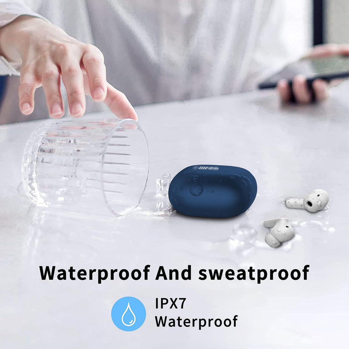 Wireless Earbuds, Bluetooth 5.4 Headphones in Ear with HiFi Stereo Deep Bass, 4 ENC Noise Cancelling Mic Wireless Earphones 40H, in-Ear Earbud Bluetooth Dual LED Display IP7 Waterproof, Dark Blue