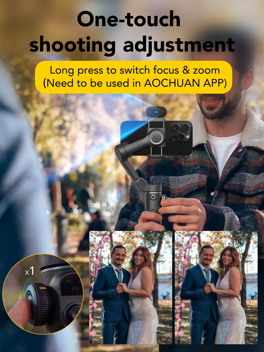 Gimbal Stabilizer for Smartphone,NO APP Tracking,20CM Extension Rod,Face & Object Tracking stabilizer for iPhone & Android,3-Axis OLED Gimbal for Video Recording-AOCHUAN Smart X2AI Black