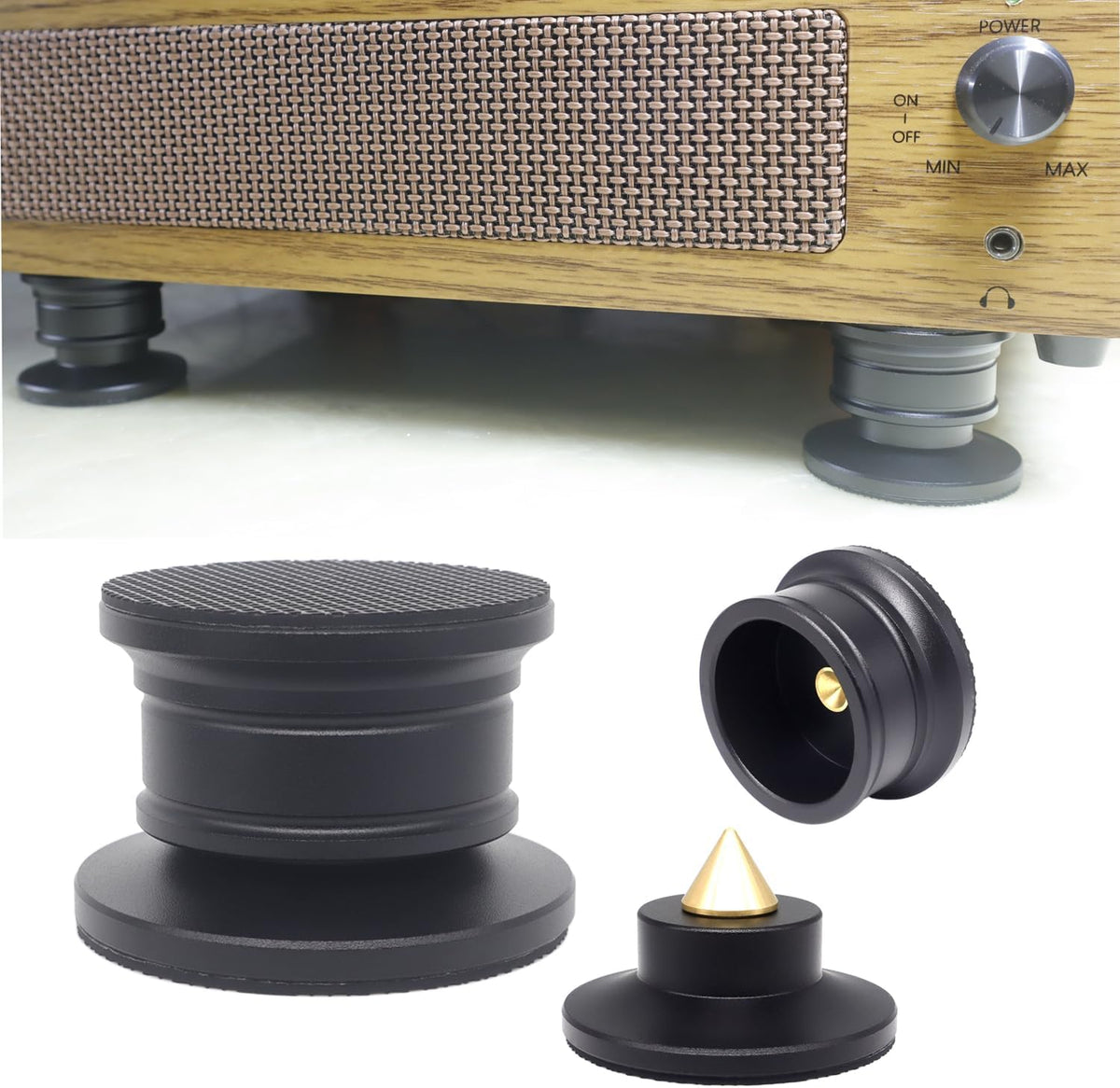Evaty 4 Pcs Audiophile Speaker Isolation Spikes for Turntable Amp CD DAC Recorder.Speaker Resonance Reducer