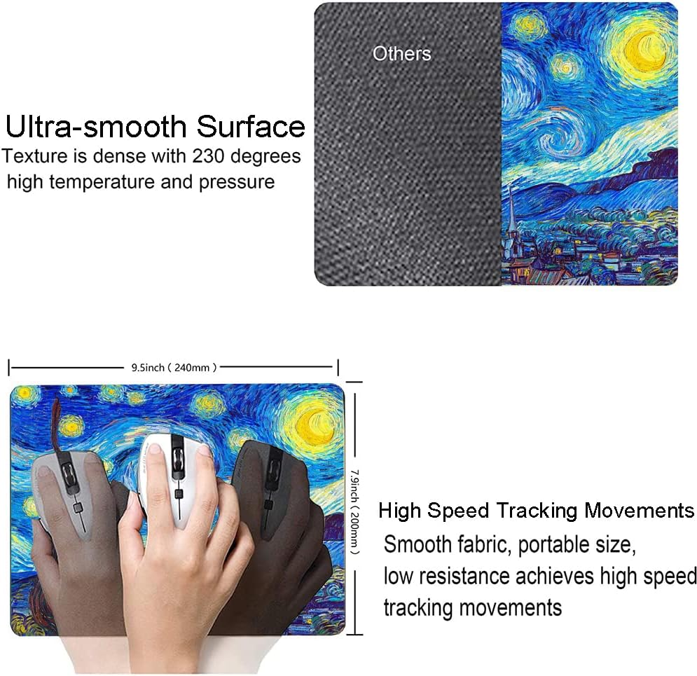 Hokafenle Mouse Pad, Oil Painting Mouse Pad with Van Gogh Starry Sky Design, Premium-Textured Mousepad Square Waterproof Mouse Mat Non-Slip Rubber Base Mouse Pads for Office Laptop