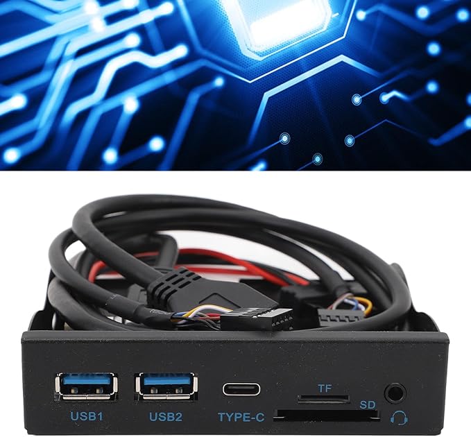 Front Panel USB 3.0 Hub 3.5 Inches USB Hub Front Panel 19PIN to C Port with 2xUSB3.0 1xTYPE C HD Sound SD Card/TF Card Reader for OS X Linux