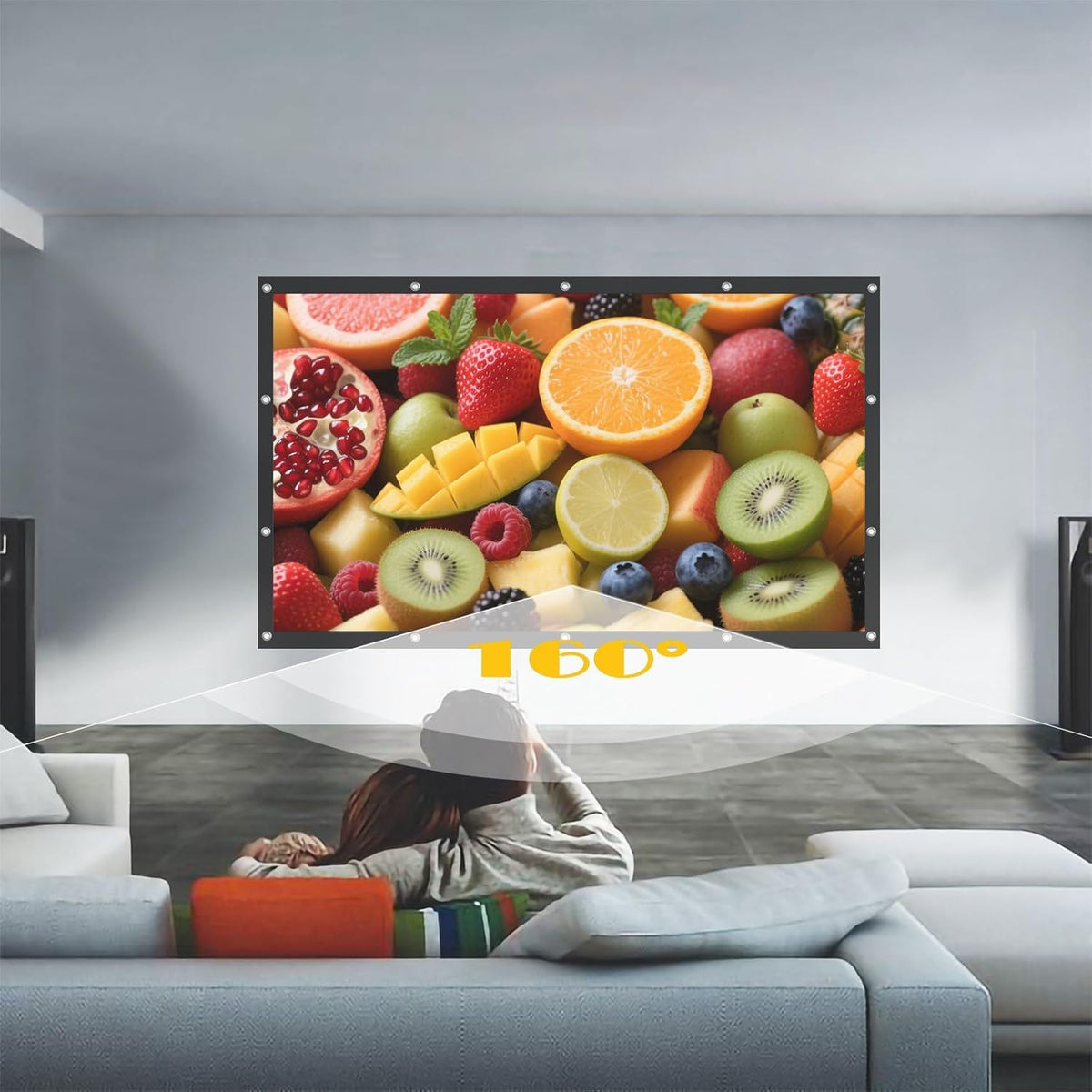 BooLooT 16:9 (150 inches) Projector Screen Portable Movies Screens Foldable Wrinkle-Resistant Fabric with Dual