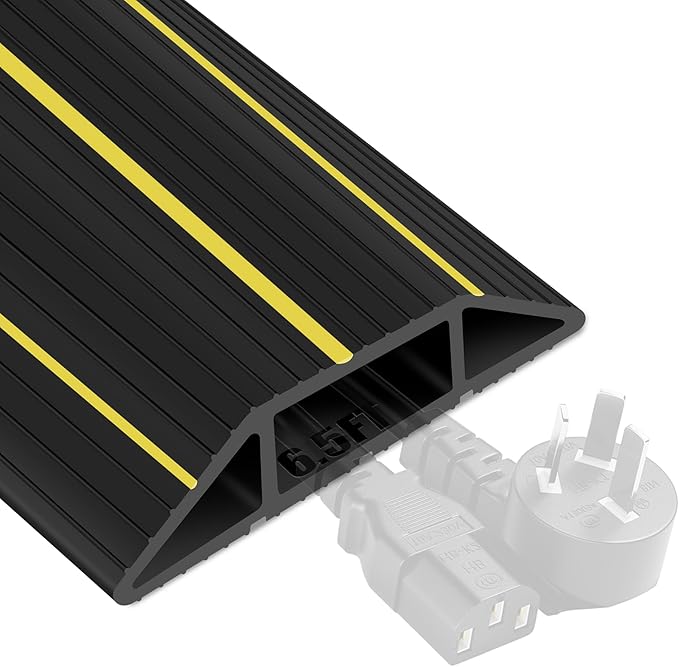 6.5Ft Cord Cover Heavy Duty Cable Protector 3 Channels Contains Cords, Cables and Wires, Easy to Unroll-Conceal Wires of Home, Office, Warehouse, Workshop, Concerts or Other Outdoors Surround (6.5Ft)