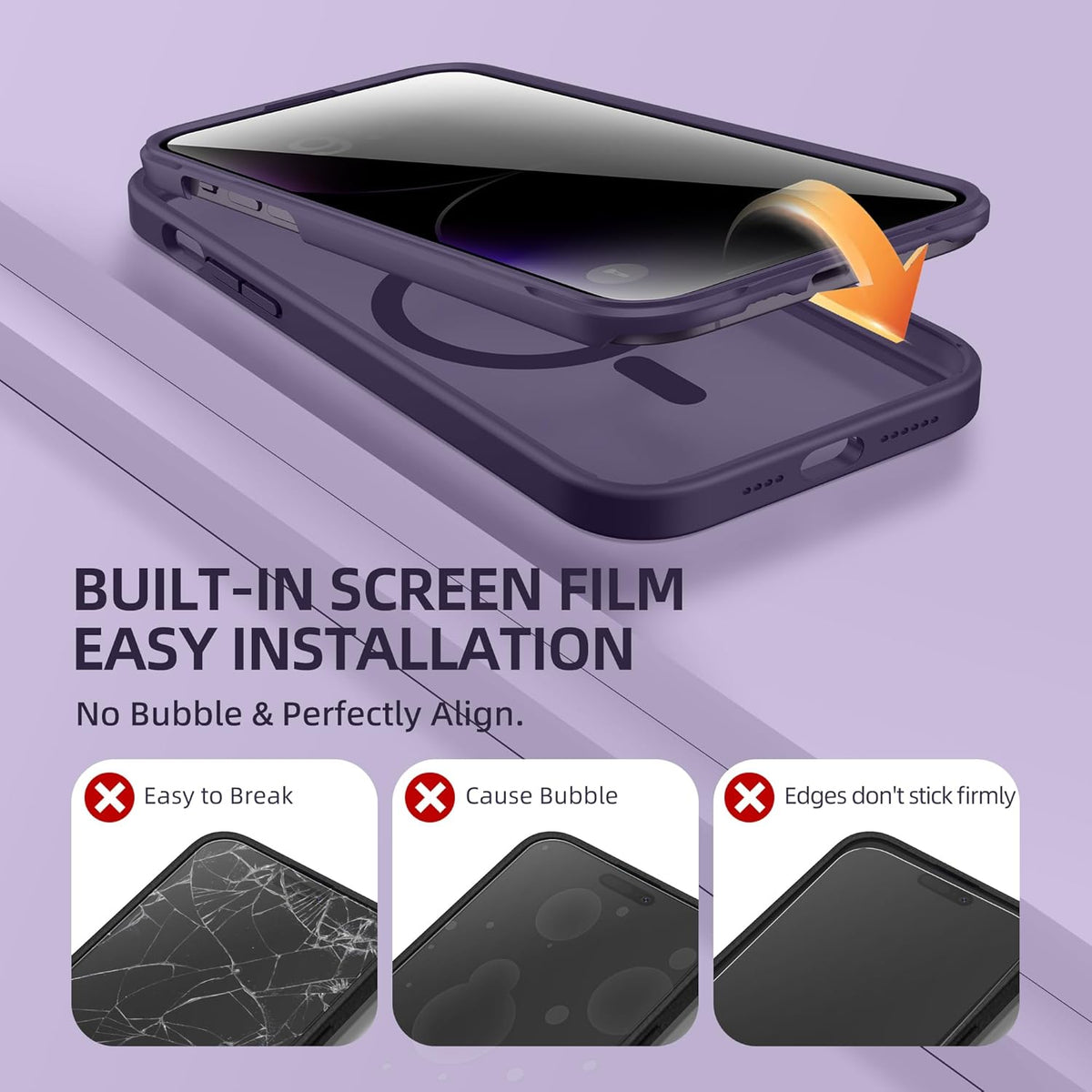 BERFY Magnetic for iPhone 14 Pro Max Case, Compatible with MagSafe,Built-in Privacy Screen Protector and Upgraded Camera Protection,Anti-Spy Full Body Shockproof Phone Case for 14 Pro Max 6.7", Purple