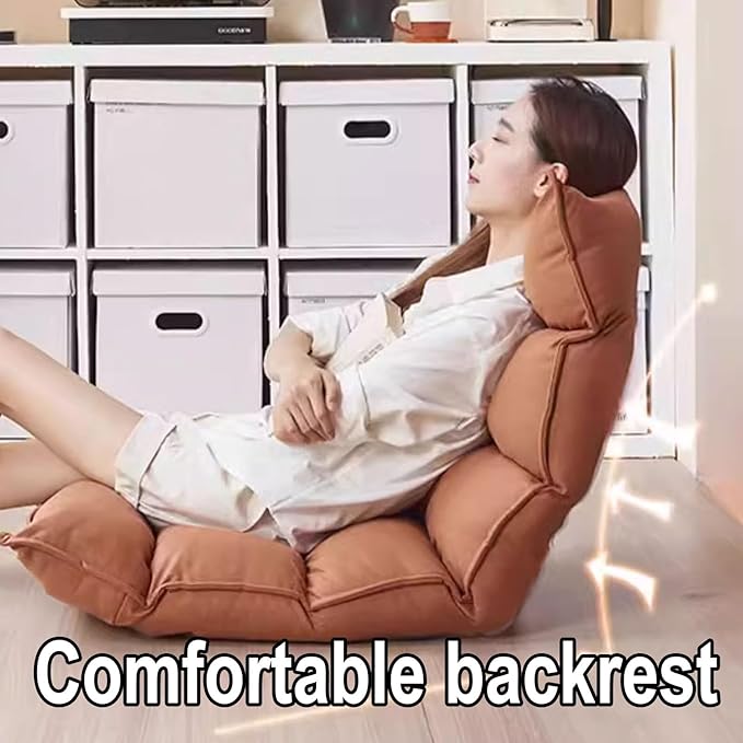Single Sofa Chair Modern Floor Seat 5-Position Adjustable Backrest Freestanding Support Load Capacity 150kg for Living Room Bedroom Balcony Multi-Color(Brown)