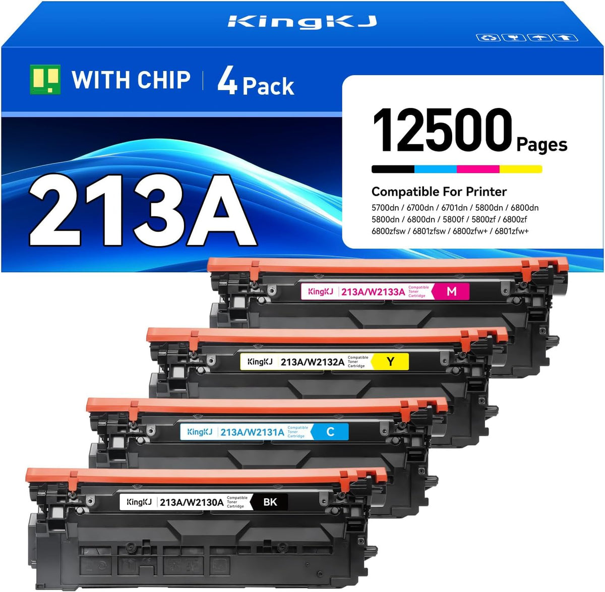 213A Toner Cartridge 4-Pack Set with Chip Replacement for HP 213A 213X W2130X W2130A Compatible for HP Color Laserjet Enterprise 5700dn MFP 5800dn 6700 6701dn 6800 6801dn Laser Printer Ink Black Color