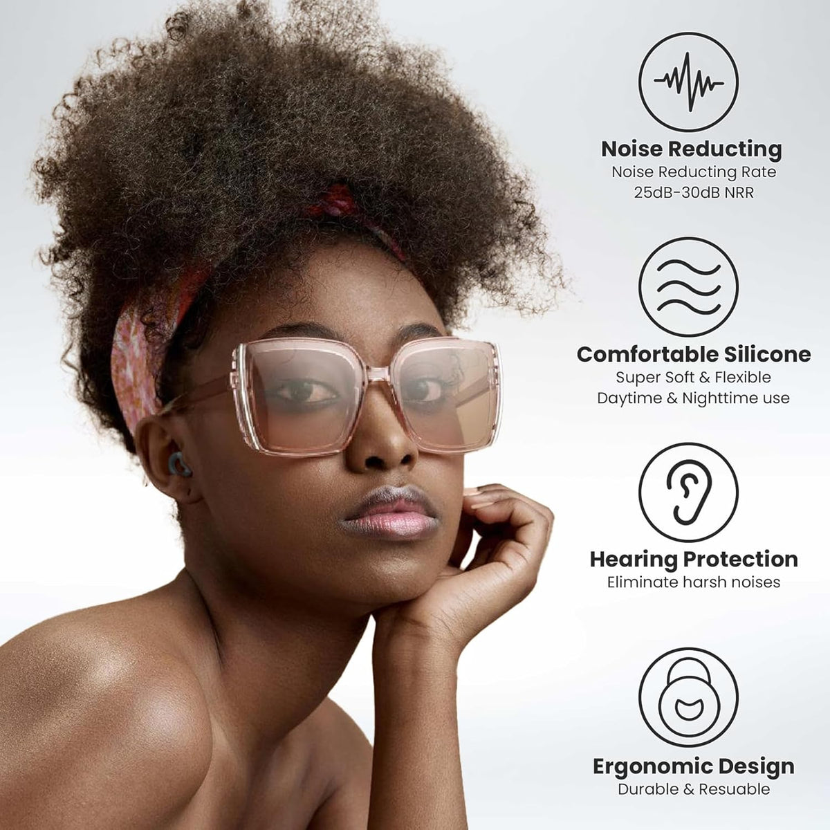 Earplugs for Sleeping & Noise Reduction - Soft Silicone Earplugs with 7 Pairs Ear Tips & One Connection Cord, Hearing Protection for Sleeping, Concerts, Work & Sound Reduction 25dB-30db