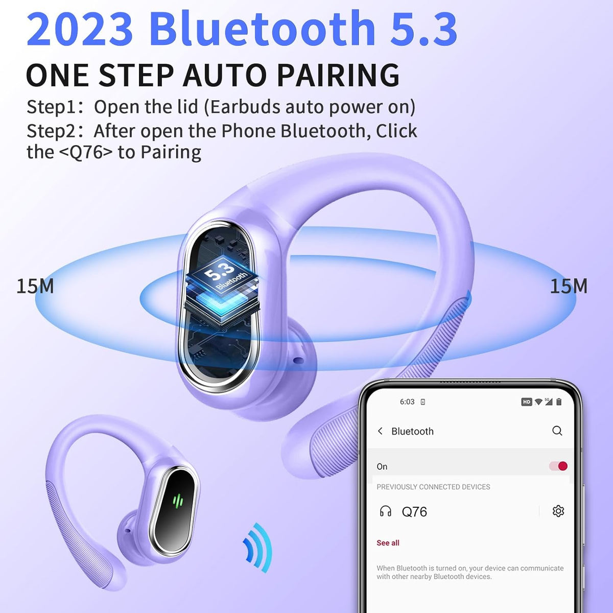Wireless Earbuds, 2025 Bluetooth 5.4 Headphones Sport, Bluetooth Earbuds with ENC Noise Canceling Mic, 50H Stereo Wireless Headphones IP7 Waterproof with Earhooks, Dual LED Display for Workout/Running