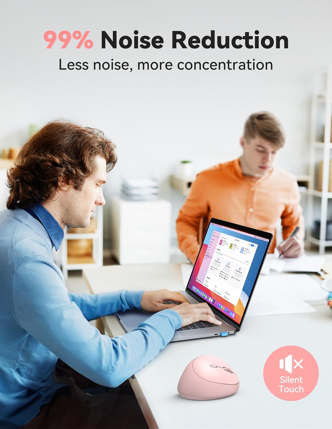 TECKNET Ergonomic Mouse, 4800 DPI Wireless Vertical Mouse, 5 Adjustable DPI Levels, 6 Buttons, 2.4G Silent Wireless Mouse for Laptop, PC, Chromebook - Pink
