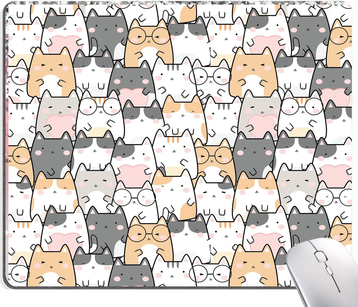 Kawaii Mouse Pad, Cute Cats Mouse Mat, Square Waterproof Non-Slip Rubber Base Computer MousePads for Desk Office Laptop