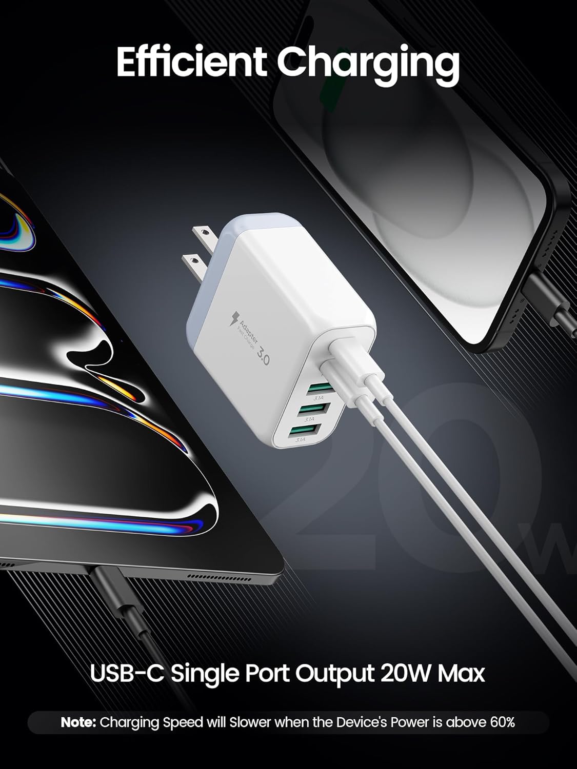 USB C Charger Block, [2-Pack] Type C Charger Fast Charging,50W 5-Port USB Wall Charger Multiport Type C Charging Block Cube for iPhone 16 15 14 13 12 11 Pro Max XS, iPad, Samsung & More-White