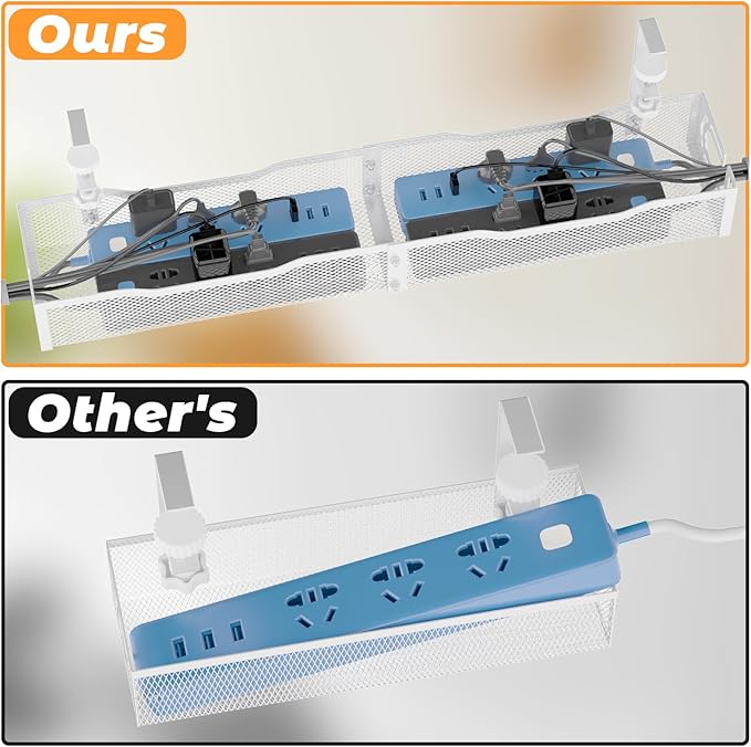 Under Desk Cable Management Tray, No Drill Steel Desk Cable Organizers, Wire Management Tray Cable Management Rack (24.4" Length-White)