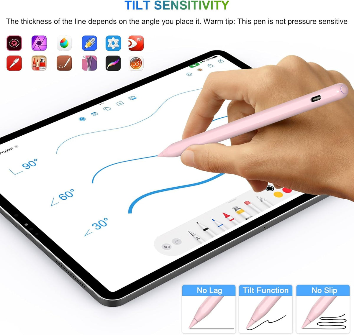 Charging, HATOKU Pencil for iPad with Tilt & Palm Rejection, Magnetic Stylus Pen for ipad Air M3/3/4/5, iPad mini 5/6, ipad 6/7/8/9/10/11 Gen, ipad Pro 11/12.9 (Pink)
