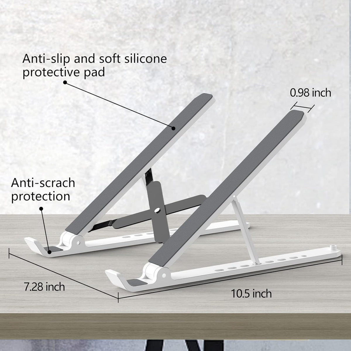 Laptop Stand for Desk, Adjustable Laptop Riser ABS+Silicone Foldable Portable Notebook Holder, Ventilated Cooling Notebook Mount Computer Stand for 10-15.6” Laptops,Tablets-White