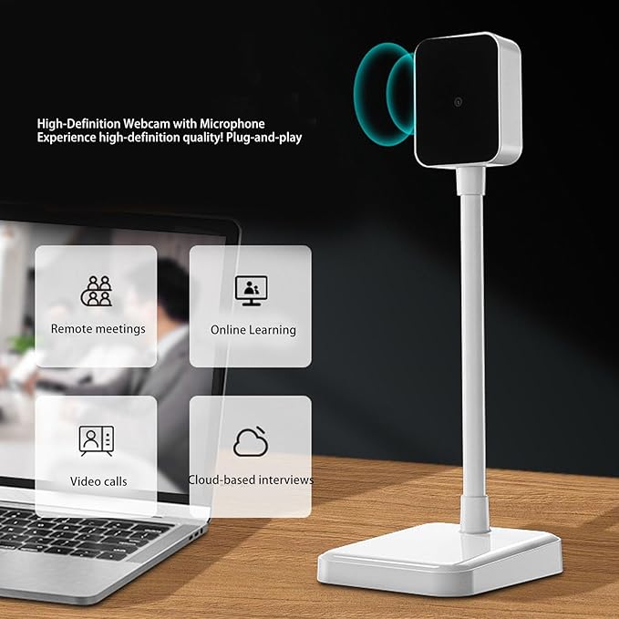 1080P Webcam with Microphone External USB HD Camera Intelligent Noise Reduction Plug and Play Adjustable Angle for Calling Conferencing Video Streaming