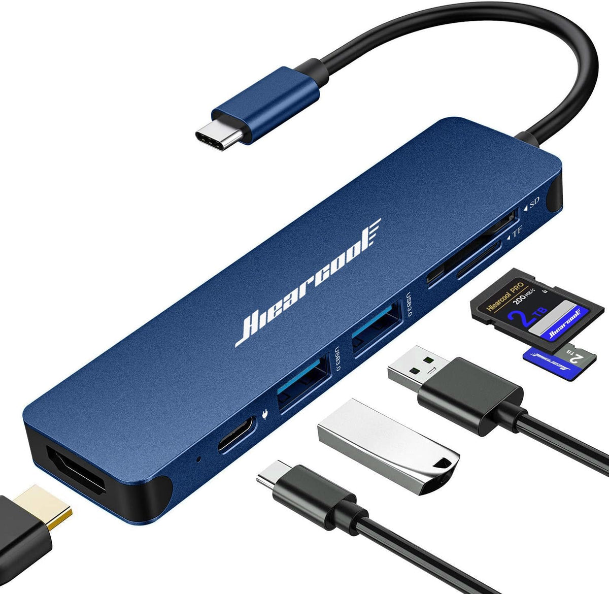 Hiearcool 7-in-1 4K 3/4 USB C Hub for MacBook Air/Pro, USBC Adapter Multiport with HDMI Dongle, USB-C Dock Laptop