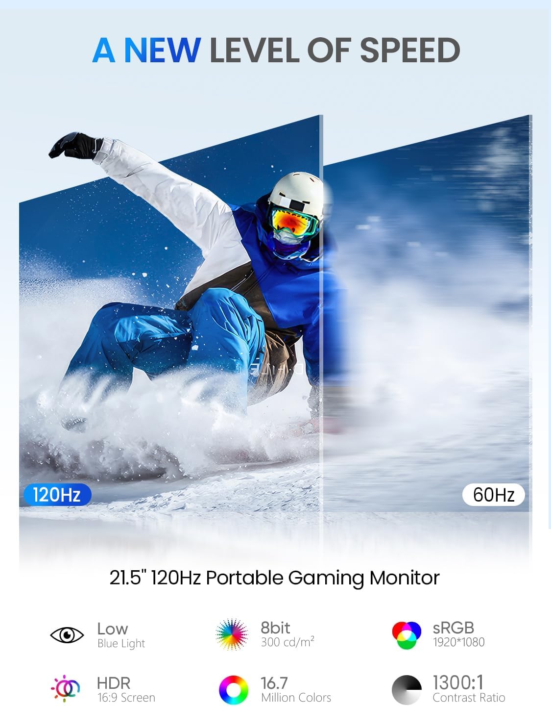 UPERFECT 21.5” 120HZ Portable Monitor w/Kickstand & VESA, Large Portable Gaming Monitor with HDMI Type C, External Dispaly for Laptops, Steamdeck, MacBook, Phones, Mini PC