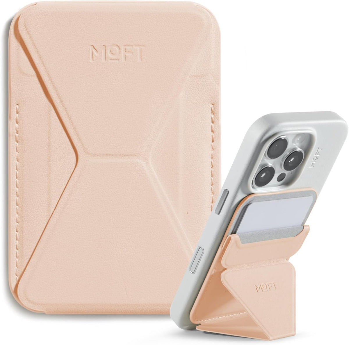 MOFT Magnetic Wallet Stand Compatible with iPhone 16/15/14/13/12 Series, Angle Adjustment & Magsafe Compatible MOVAS Phone Stand, Peach pink