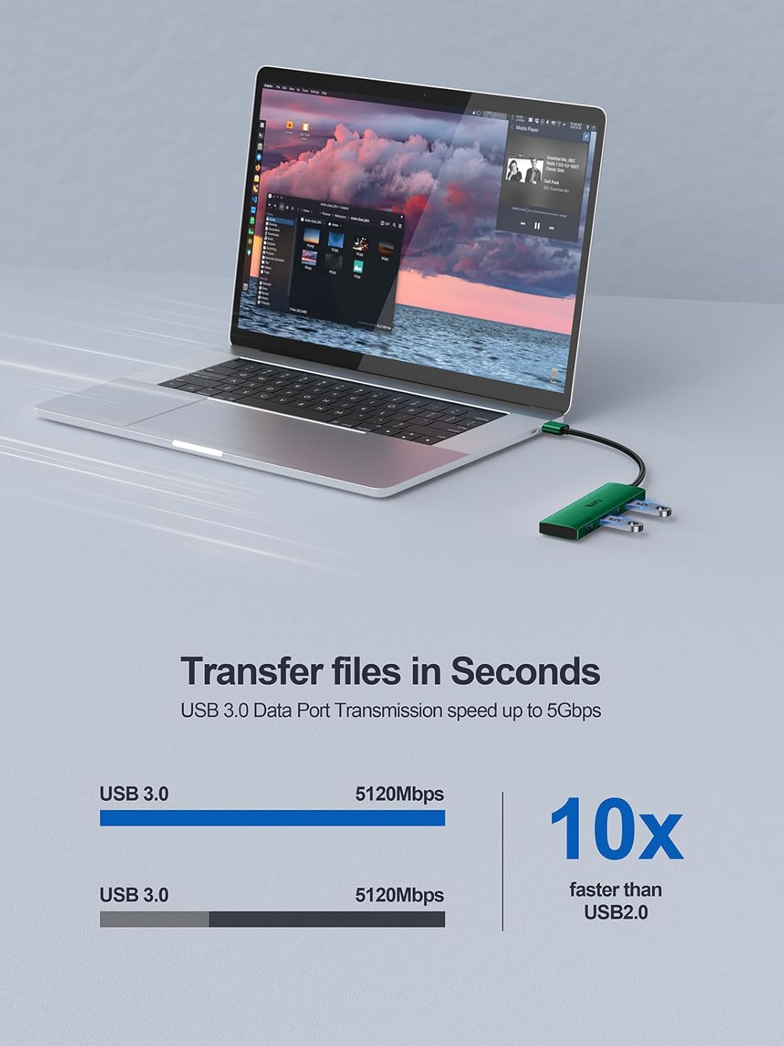 USB 3.0 Hub,4 Port USB Splitter Extender Portable Adapter Multiport Data Hub for Laptop,Xbox, Flash Drive,HDD,Console,Camera,Keyborad,Mouse Windows,Mac OS PC,Not Designed to Charge Devices-Green