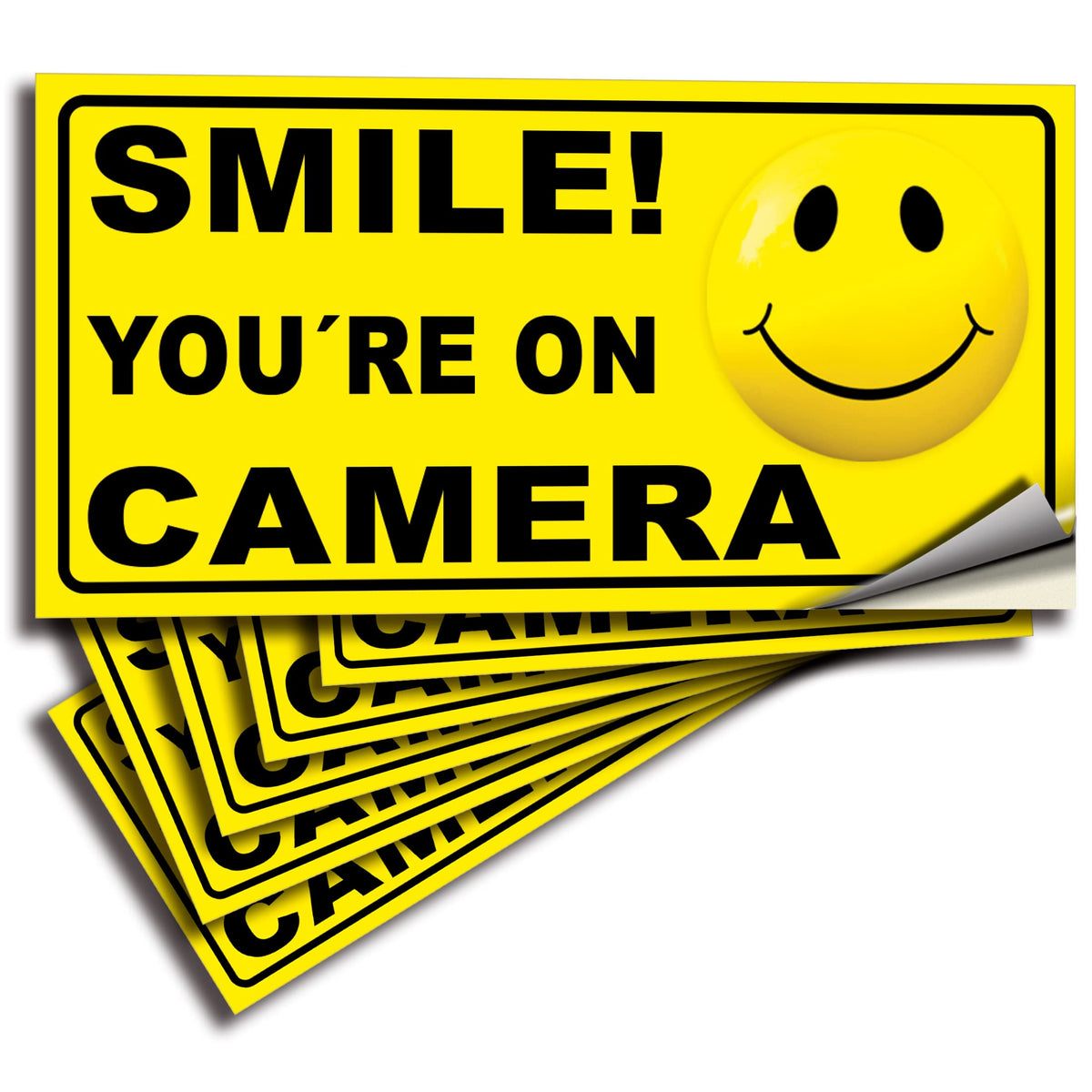 iSYFIX Smile You're On Camera Reflective Stickers for Home - 6 Pack 4x2 Inch - UV, Weather, Scratch, Fade Resistance, Security Camera Sign for Home