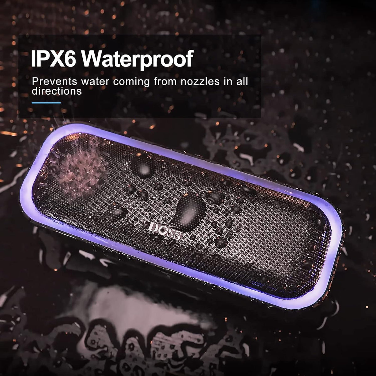 DOSS SoundBox Pro Bluetooth Speaker with 20W Stereo Sound, Active Extra Bass, IPX6 Waterproof, TWS Pairing, Multi-Colors Lights, 20H Playtime, Portable for Beach, Outdoor-Grey