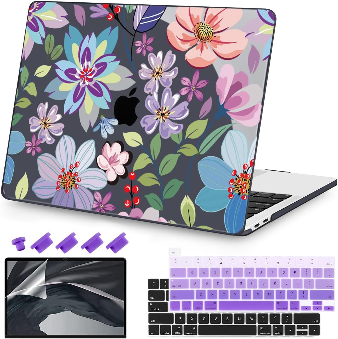 Teryeefi for MacBook Pro 13 inch Case M2 M1 2025 2022 2021-2016 Release fits Model A2338 /A2289/A2251/A2159/A1989/A1706 with Touch Bar, PC Hard Shell with Keyboard Cover, Pretty Colorful Flowers A004