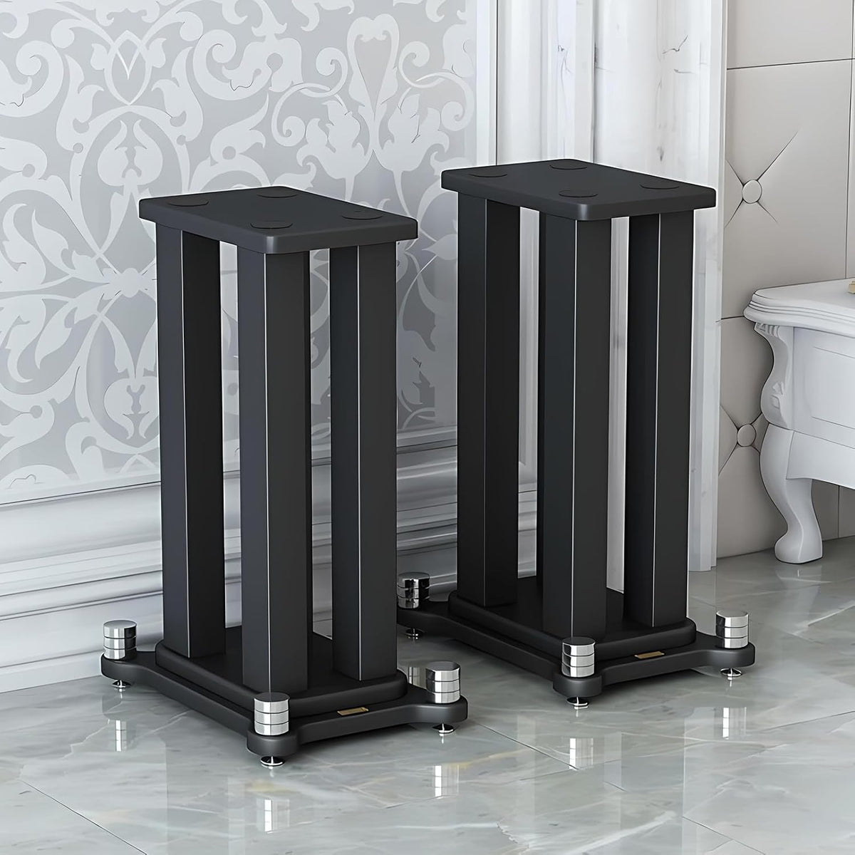 A Pair of Speaker Stands, Bookshelf Speaker Stand Steel Frame Support for Speakers up to 40 kg, Vibration-Absorbing MDF Design, Universal Speaker Stand Improves Sound Quality (30cm/11.8in)