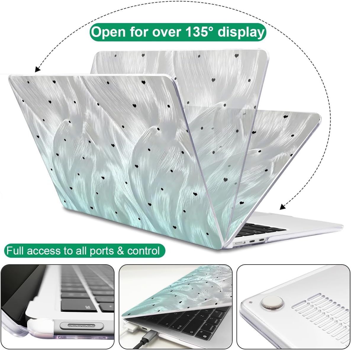 for MacBook Air 13.6 Inch Case 2025 2024 2023 2022 Release Models: M4 A3240 A3113 M3 A2681 M2, Plastic Hard Shell Case Cover for Mac Air 13.6 Retina Display & Touch ID，Silver Green Gradient