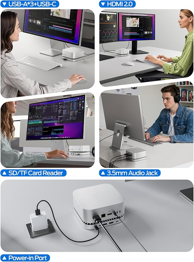 MOVE SPEED mini M4 Dock Enclosure 10 in 1 Aluminum Stand Hub 10Gbps USB-C/A 4K60Hz HDMI SD/TF Reader Space-Saving Vertical Design
