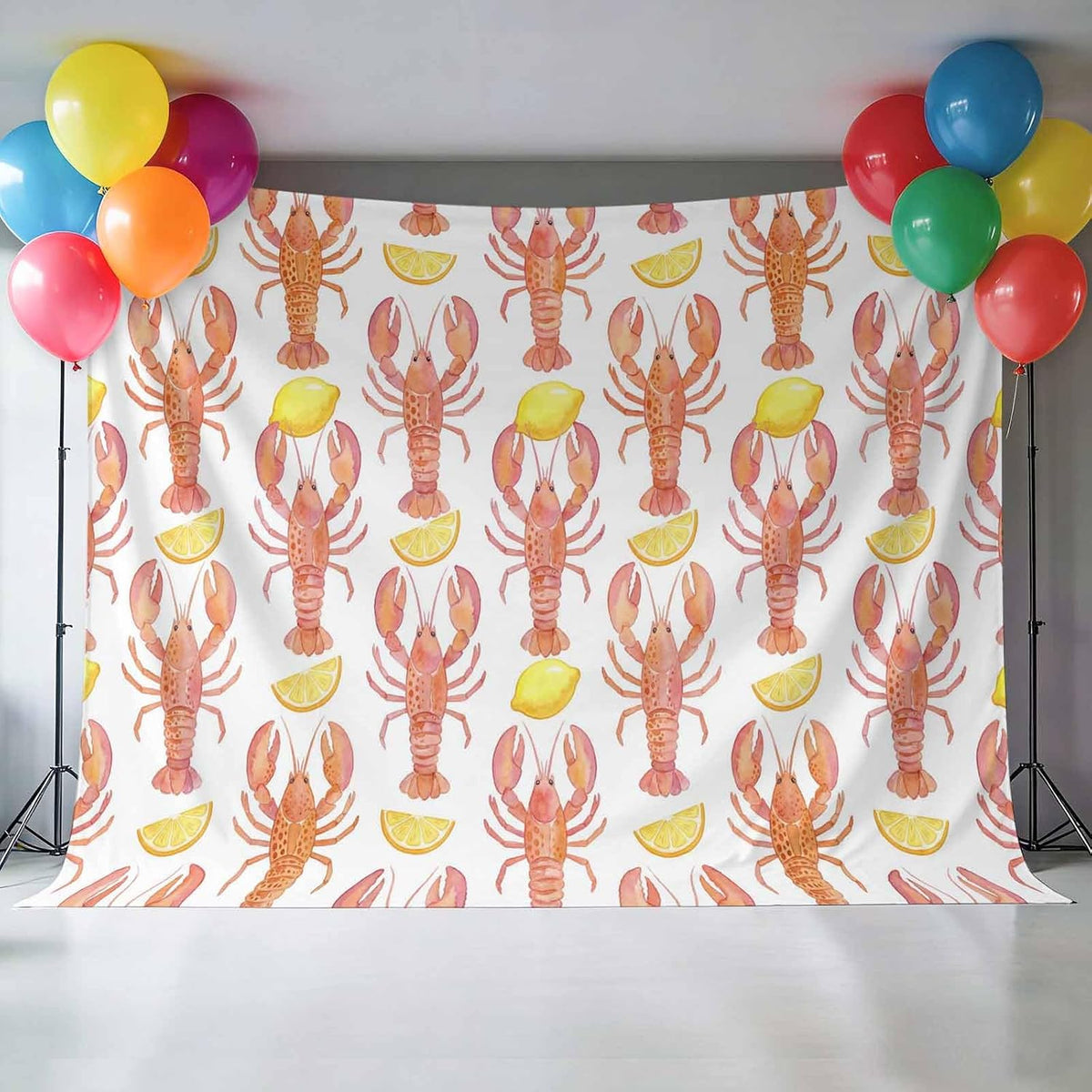 Hokiten Summer 12x8 Backdrop for Photography, Coastal Lobster Brushed Microfiber Fabric Backdrop Curtain for Photo
