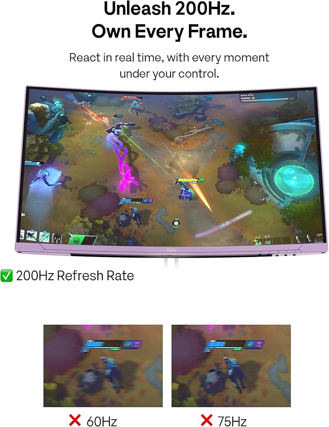 Pixio Two PXC248WAVE Purple 24 inch 200Hz Refresh Rate FHD 1080p Resolution 1500R Curve Fast VA Panel 1ms GTG Response Time HDR Curved Gaming Monitor and PS1D Wave Purple Dual Monitor Arm