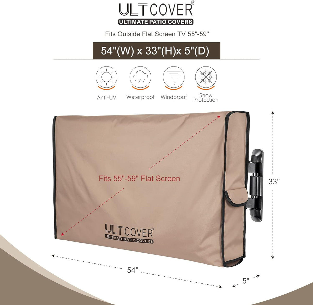 55-59 inch ULTCOVER Waterproof Outdoor TV Cover for Outside Flat Screen Televisions with Mounts and Stands