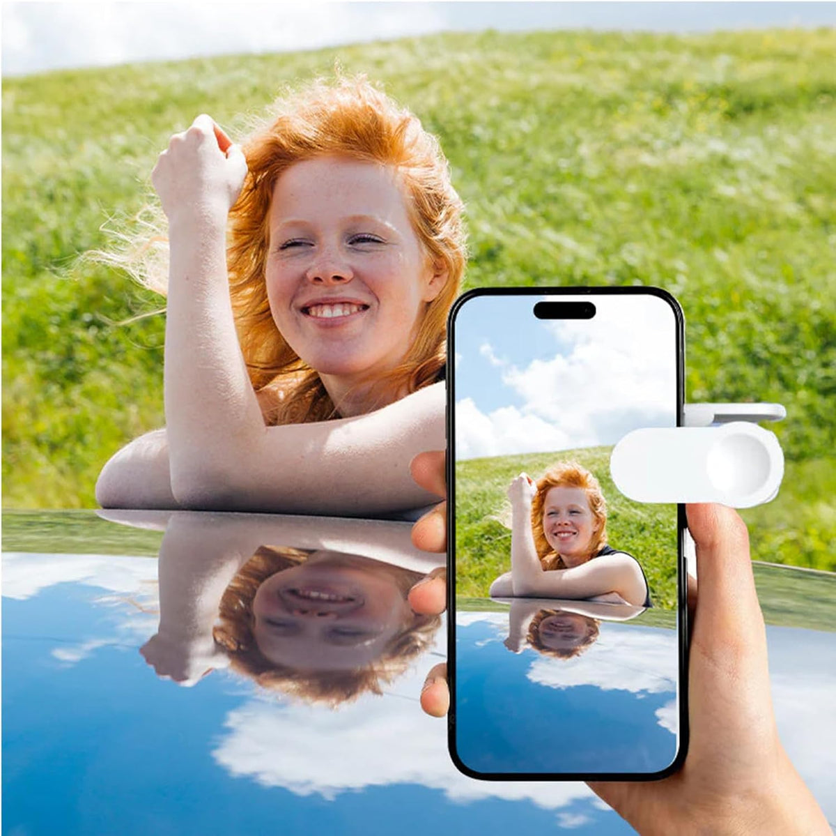 Mirror Effect Lens - Capture Stunning Reflections Instantly, Mirror for Phone to Use Back, Smartphone Camera Mirror Reflection Clip Kit, Reflection Mirror for Outdoor Travel Photography (Black+White)
