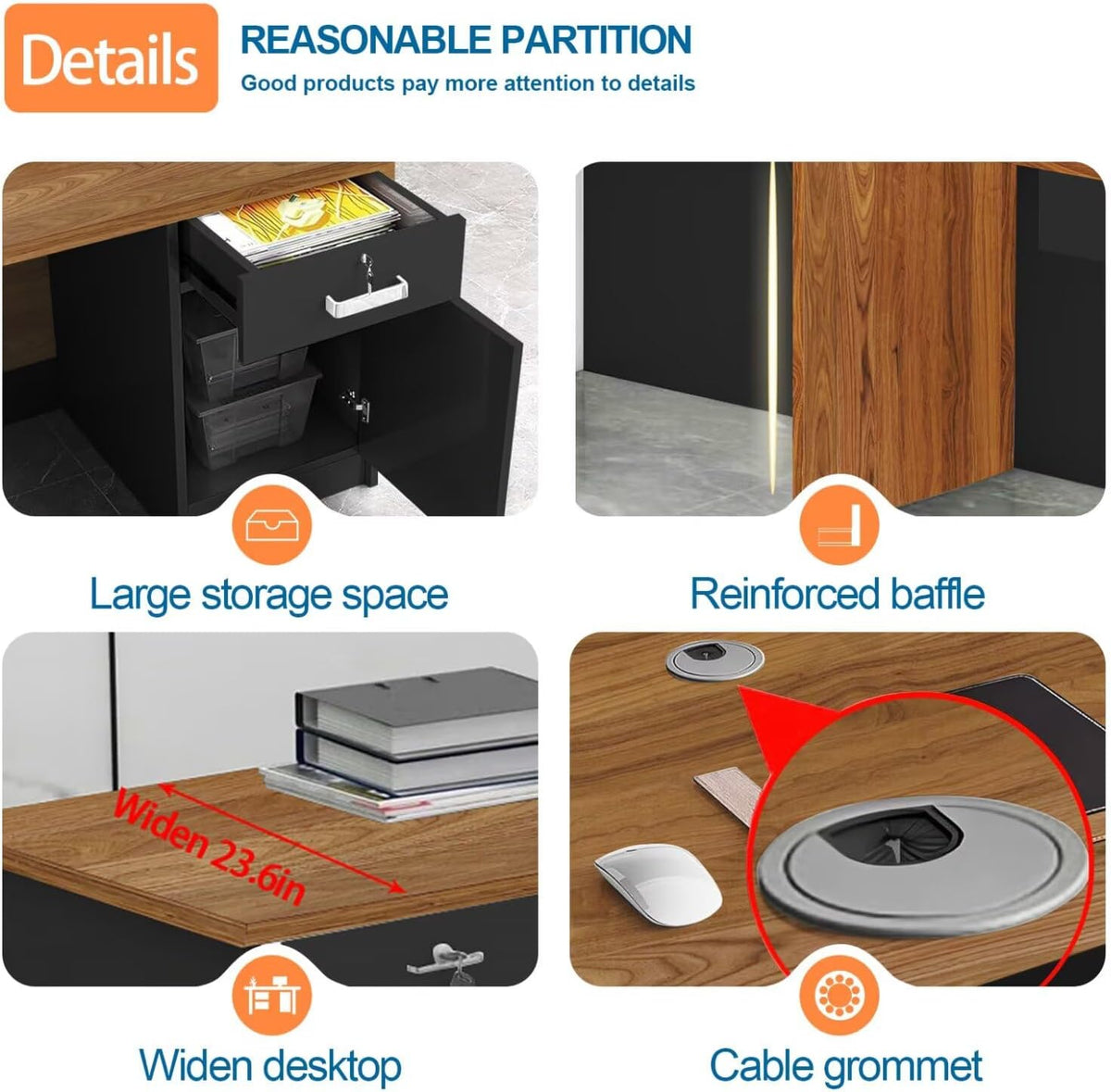 Reception Desk with Counter Modern Checkout Counter with Lockable Drawer Keyboard Tray Receptionist Desk for Office Salon Reception Table C Right 63inch/160cm
